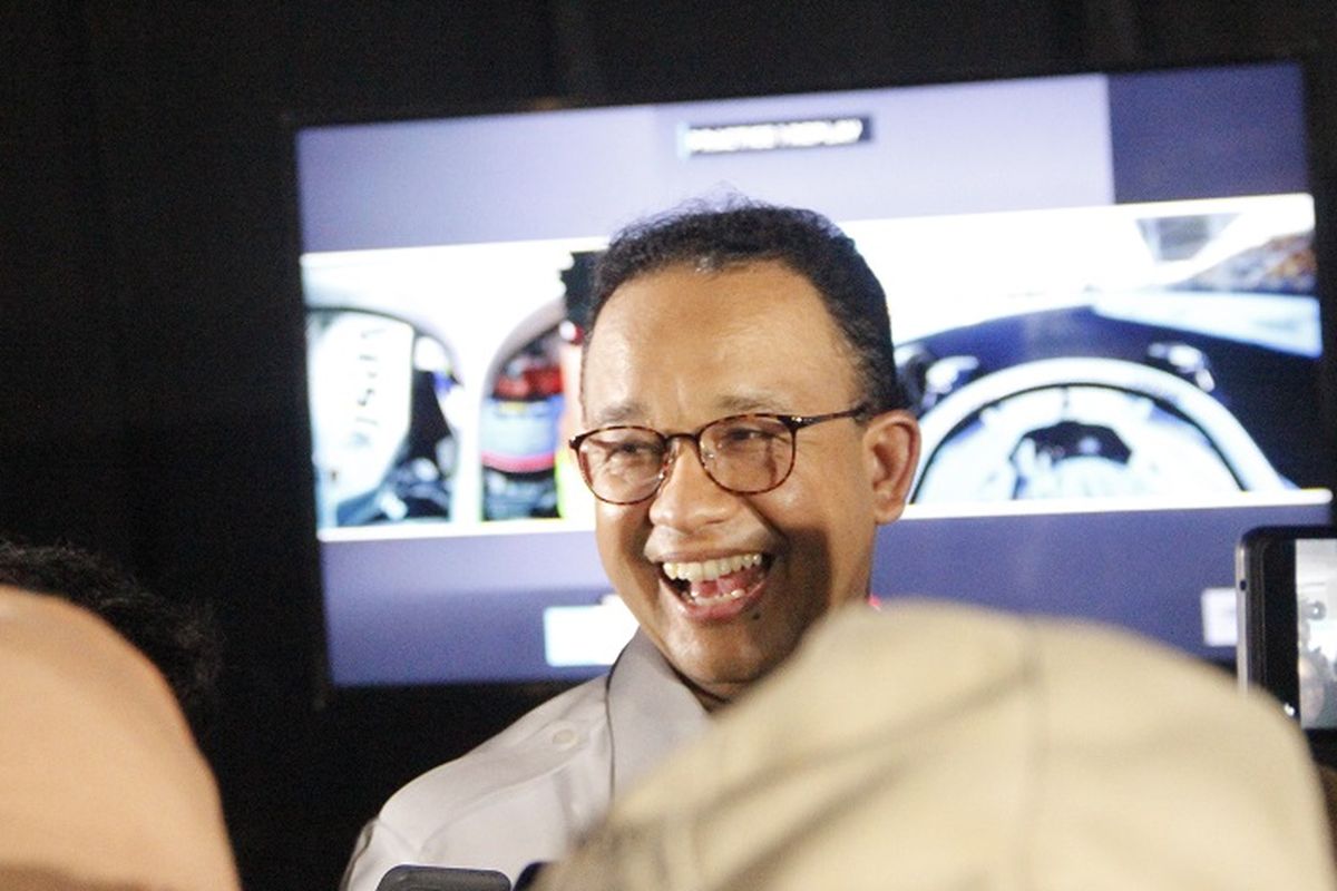 Gubernur DKI Jakarta Anies Baswedan saat berbicara di Media Centre Jakarta International E-Prix Circuit (JIEC), Sabtu (4/6/2022) siang WIB.