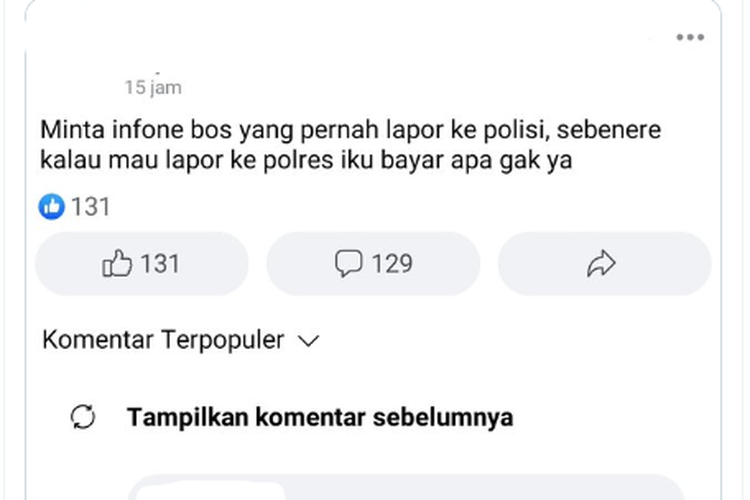 Tangkapan layar twit biaya lapor polisi