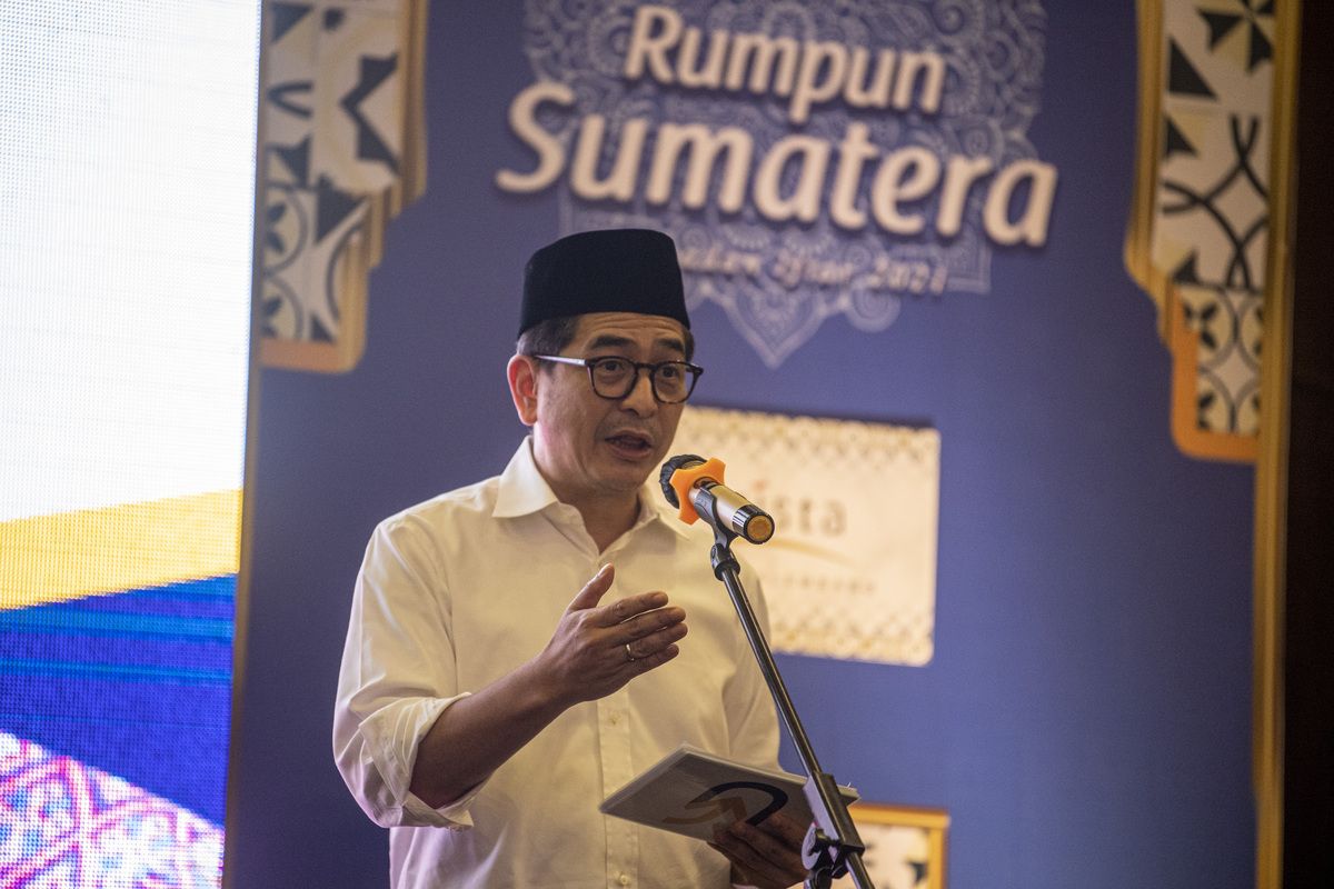 Calon ketua umum Kamar Dagang dan Industri (Kadin) Indonesia Arsjad Rasjid, saat menghadiri acara buka bersama di Palembang, Sumatera Selatan, Selasa (21/4/2021).