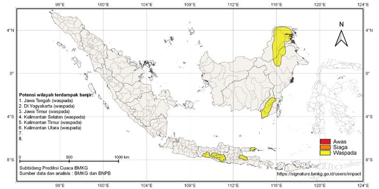 Prakiraan berbasis dampak hujan lebat di Indonesia bagian barat.