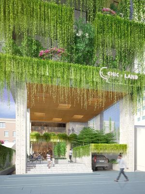 Desain hotel dengan tanaman hijau di Vietnam.