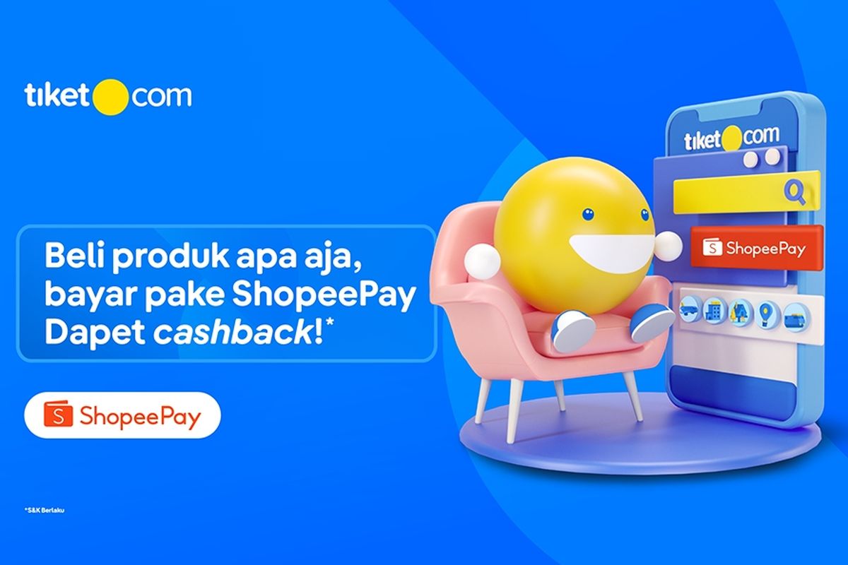 Ilustrasi promo cashback ShopeePay untuk bertransaksi di Tiket.com