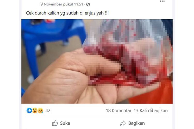 Tangkapan layar unggahan Facebook tentang hoaks darah mengental akibat vaksin AstraZeneca