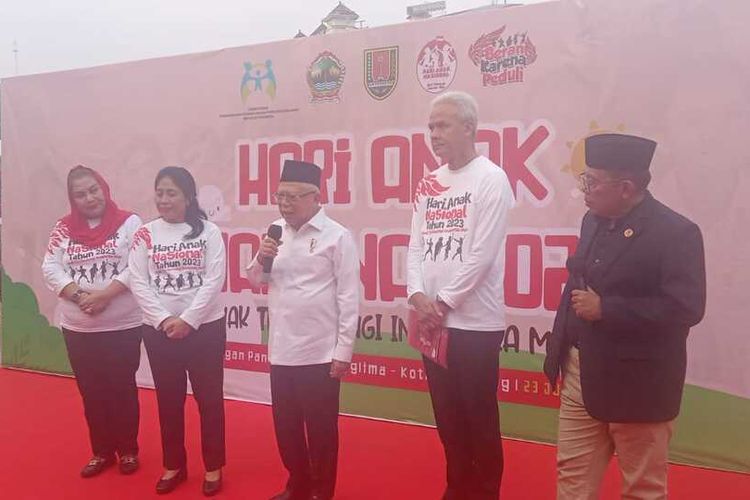 Wapres Ma’ruf Amin usai peringatan Hari Anak Nasional di Lapangan Pancasila Simpang Lima Semarang, Minggu (23/7/2023).
