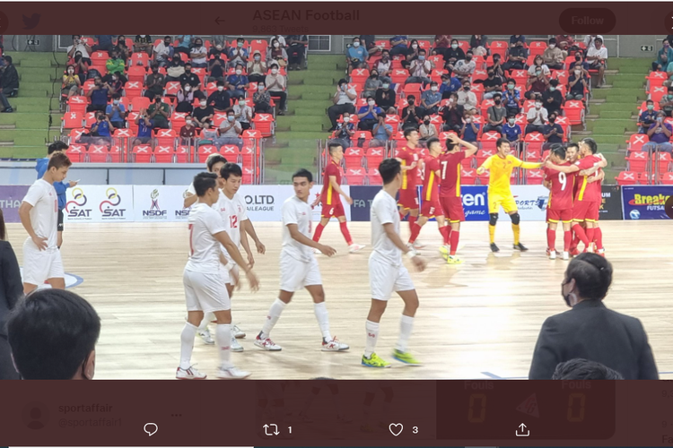Laga Myanmar vs Vietnam dalam perebutan tempat ketiga Piala AFF Futsal 2022 di Huamark Indoor Stadium, Bangkok, Thailand, pada Minggu (10/4/2022).