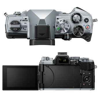 Bagian top plate dan belakang dari Olympus OM-D E-M5 Mark III.