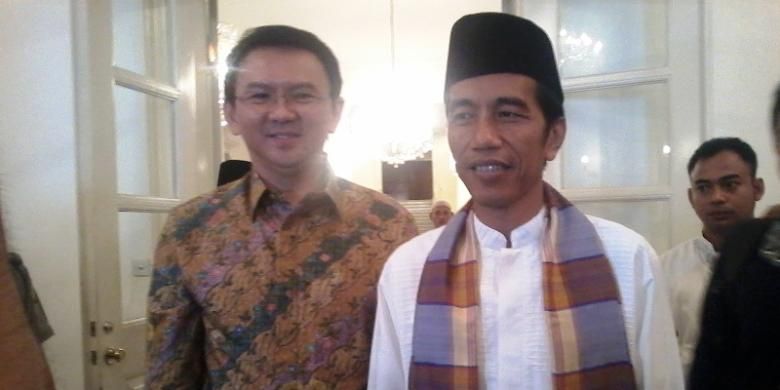 Gubernur DKI Jakarta Joko Widodo dan Wakil Gubernur Basuki Tjahja Purnama pada silaturahim Idul Fitri 1434 H di Balaikota, Kamis (8/8/2013).