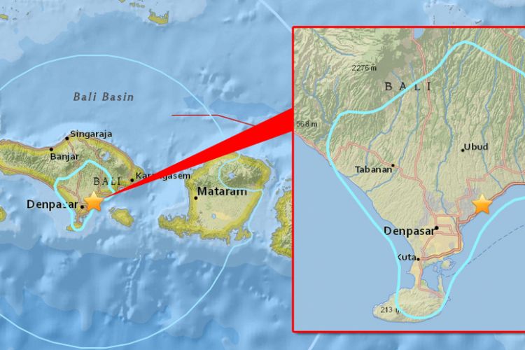 Gempa di Bali pada Rabu (22/3/2017) berdasarkan catatan USGS.