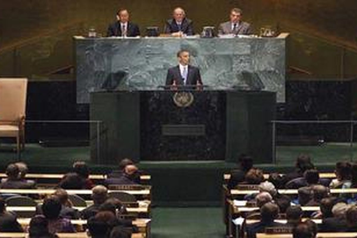 Presiden Barack Obama saat menyampaikan pidato pada sidang Majelis Umum PBB, Kamis (23/9).