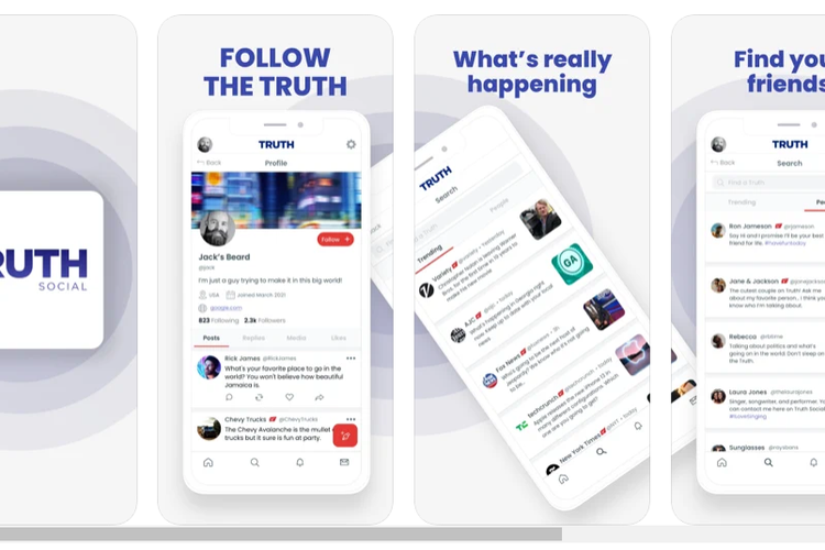 Tangkapan layar aplikasi Truth Social buatan Donald Trump di App Store.