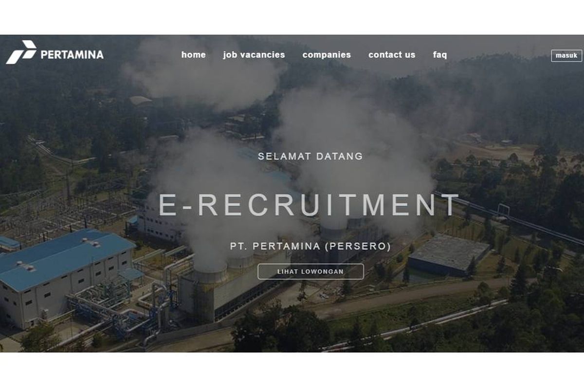 Tangkapan layar laman rekrutmen BUMN PT Pertamina (Persero).