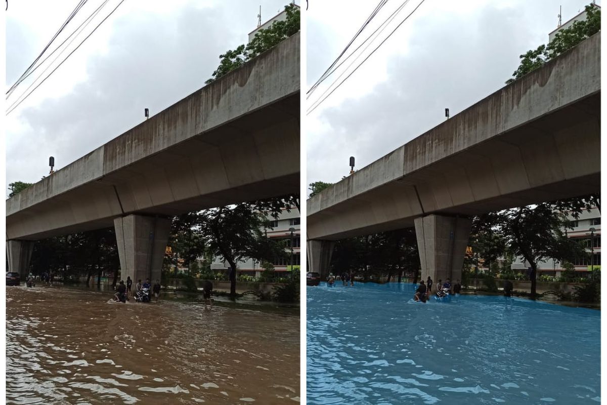  Cara edit warna air banjir jadi warna biru laut pakai Pocsart