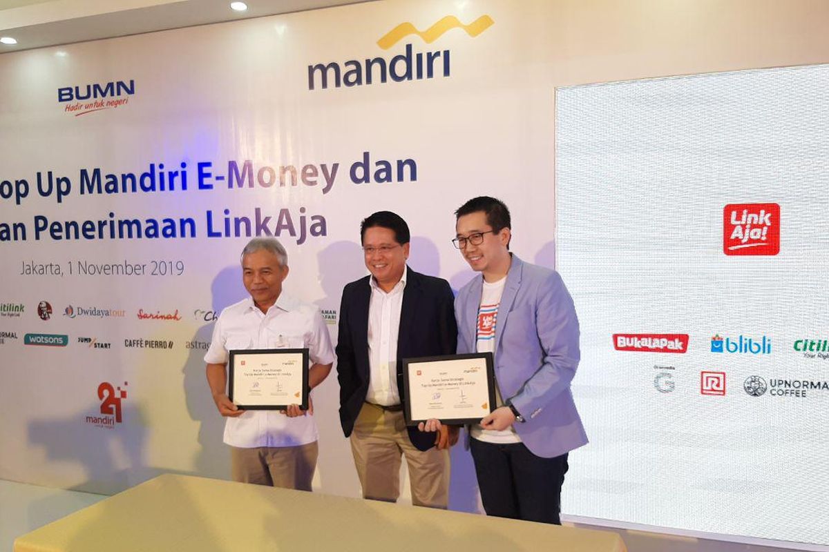 Kerja sama Bank Mandiri dan LinkAja, Jumat (1/11/2019).