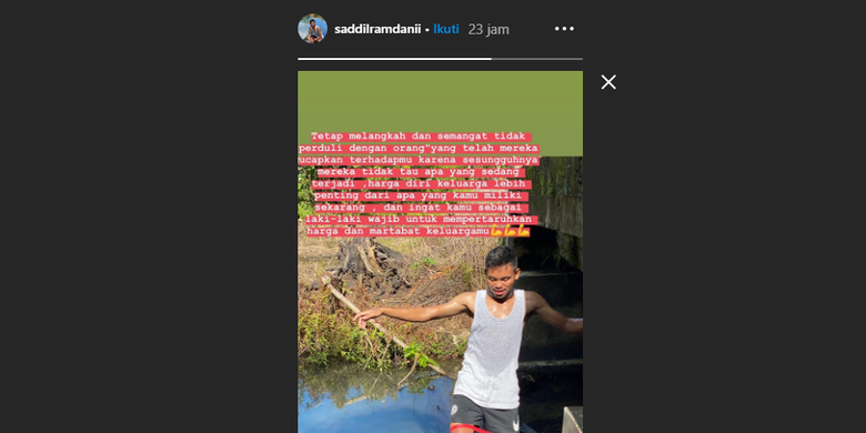 Unggahan Saddil Ramdani lewat akun Instagram Pribadinya, Jumat (3/4/2020) siang WIB.