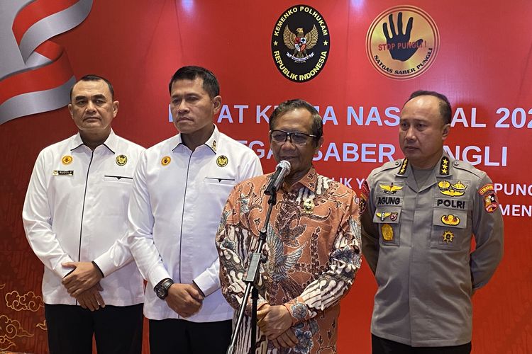 Menteri Koordinator Bidang Politik, Hukum, dan Keamanan (Menko Polhukam) Mahfud MD dalam Rapat Kerja Nasional (Rakornas) di Grand Mercure Hotel, Kemayoran, Jakarta, Selasa (13/12/2022).