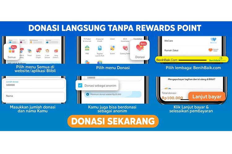 Mekanisme donasi langsung tanpa rewards point.