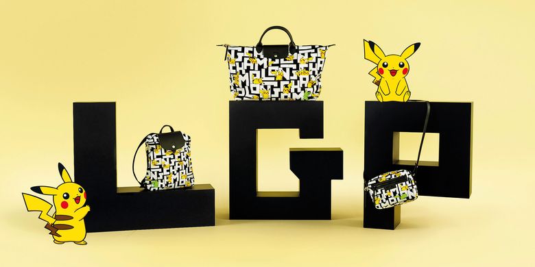 Koleksi tas LGP kanvas hitam putih yang semarak dengan karakter Pikachu.