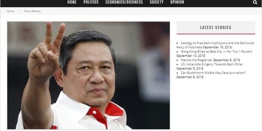 Artikel permintaan maaf Asia Sentinel kepada SBY dan Partai Demokrat yang diunggah pada Rabu (19/9/2018).