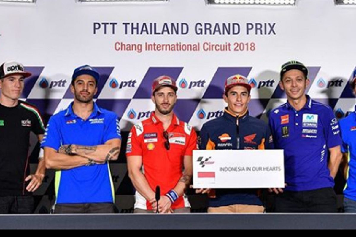 Pebalap MotoGP menunjukkan simpatinya terhadap bencana di Sulawesi Tengah, sebelum pekan balapan GP Thailand