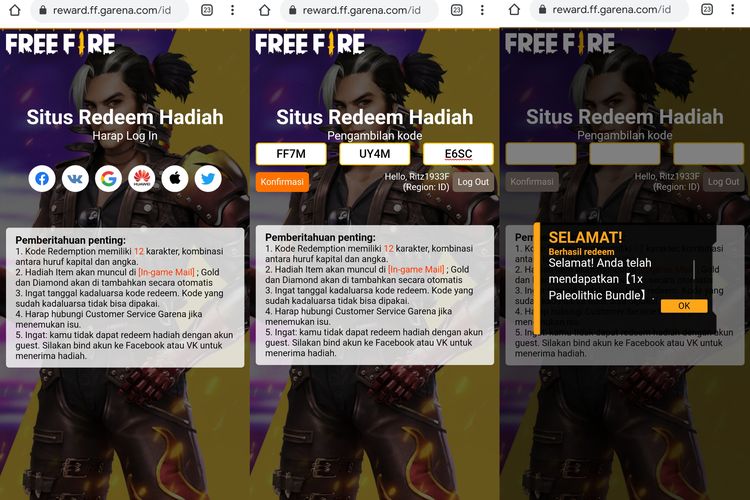 Ilustrasi klaim kode redeem Free Fire terbaru.