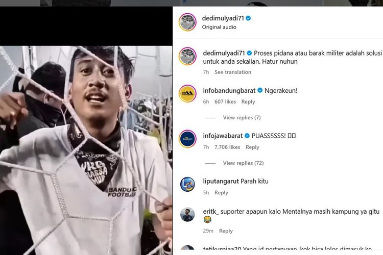 Dedi Mulyadi ke Bobotoh Perusak Stadion GBLA: Pidana atau Barak Militer!
