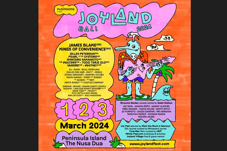 Joyland Festival Bali yang akan diselenggarakan di Peninsula Island The Nusa Dua, Bali pada 1-3 Maret 2024