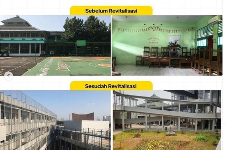 Kondisi bangunan SMAN 96 Jakarta sebelum dan sesudah direvitalisasi