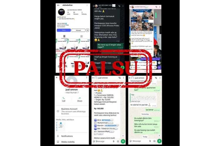 Akun media sosial yang teridentifikasi sebagai penjual produk palsu OMRON. 