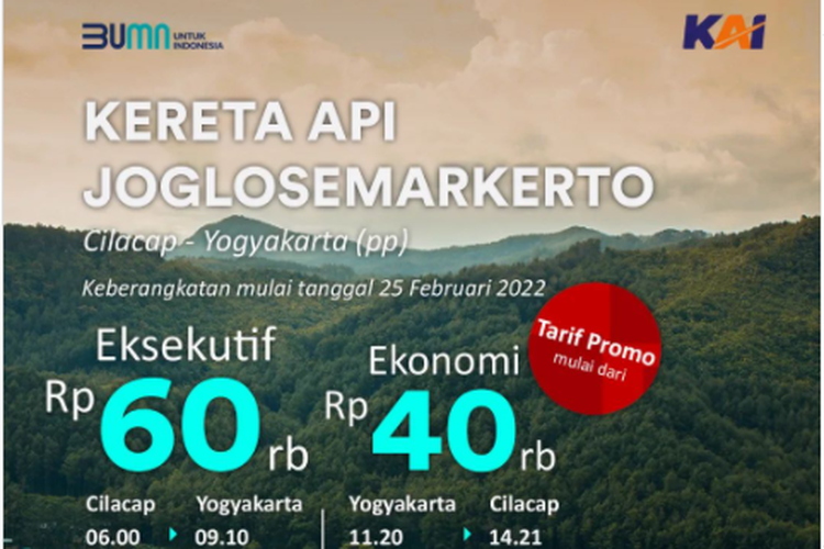 Tangkapan layar akun Instagram resmi PT KAI yang mengumumkan tarif promo KA Joglosemarkerto relasi Cilacap-Yogyakarta