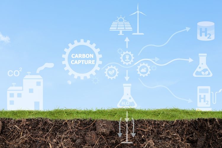Ilustrasi carbon capture and storage (CSS), penyimpanan karbon. 