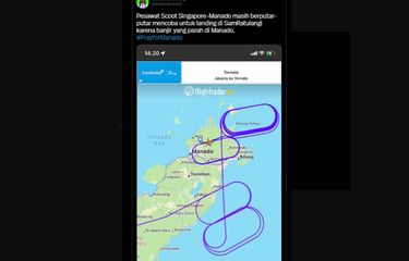 Pesawat Scoot rute Singapura-Manado dilaporkan terbang berputar-putar di atas Bandara Sam Ratulangi pada Jumat (27/1/2023).