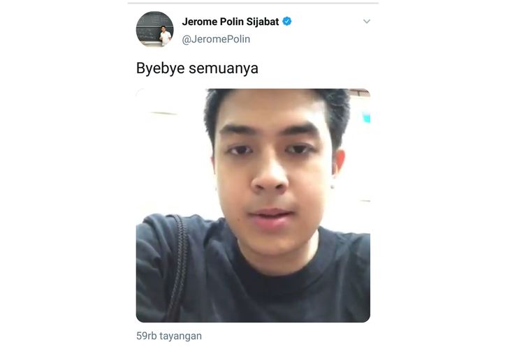 Tangkapan layar twitter Jerome Polin Sijabat yang berisi parodi pamit-kembali.