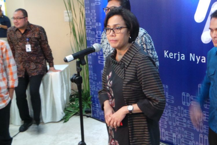 Menteri Keuangan Sri Mulyani saat konferensi pers seusai Hari Oeang, di Gedung Dhanapala, Jakarta Pusat, Kamis (26/10/2017).