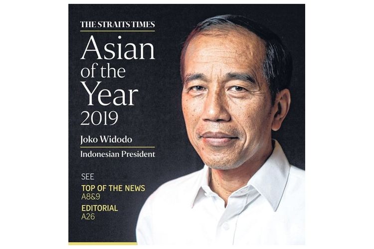 Presiden Joko Widodo (Jokowi) tampil dalam halaman depan harian The Straits Times pada Kamis (5/12/2019)