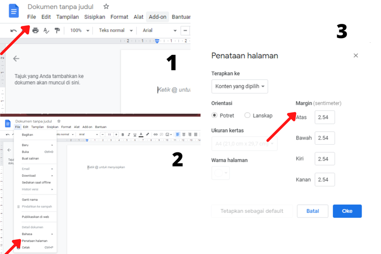 Ilustrasi cara atur margin di Google Docs