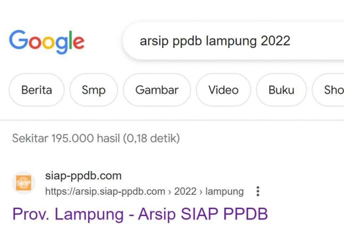 Tangkapan layar pencarian arsip PPDB 