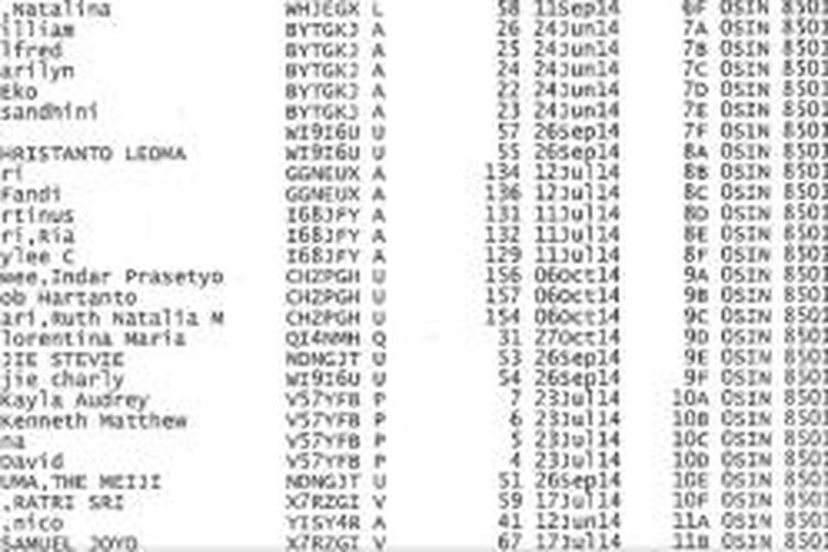 Sebagian daftar nama penumpang pasawat AirAsia QZ8501 yang dilansir di situs http://www.dephub.go.id
