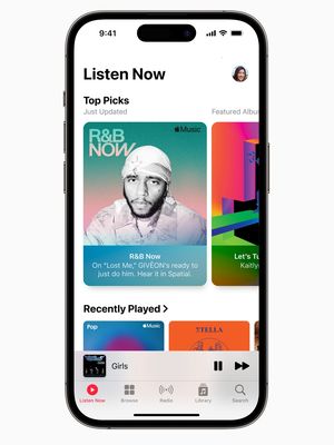 Ilustrasi aplikasi streaming musik Apple Music.