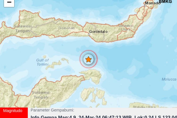 Gempa tektonik M4,9 terjadi pada pukul 07.47 Wita dengan episenter 87 km barat daya Bone Bolango pada kedalaman 101 km. Gempa ini dipicu aktivitas subduksi lempeng laut Maluku.