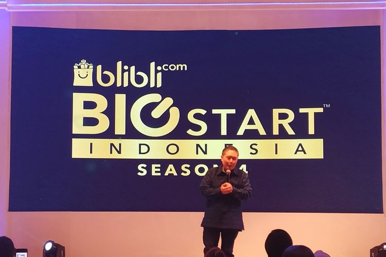 CEO Blibli.com Kusumo Martanto mengatakan memberikan penjelasan pada malam penganugerahan pemenang Blibli.com Big Start lndonesia (BBSI) di lDEAFest 2019  Jakarta, Sabtu, (5/10/2019).