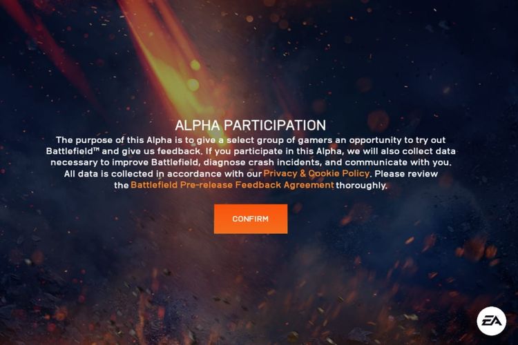 Pemberitahuan Alpha Testing pada game Battlefield Mobile.