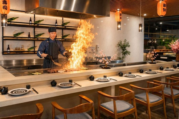 Menyaksikan Atraksi Live Teppanyaki Experience di HANA Japanese Fusion Grand Swiss-Belhotel Darmo Surabaya