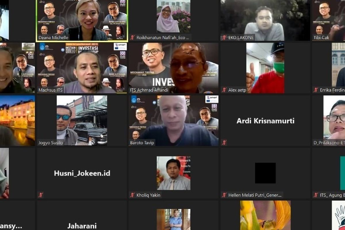 Dua alumnus ITS yakni Mochamad Tibiyani dan Made Suryadana  saat memberikan tips dan trik menggaet insvestor start up di dalam webinar. 