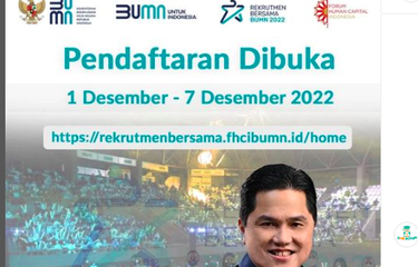 Tangkapan layar pengumuman pembukaan pendaftaran rekrutmen bersama BUMN 2022 Batch 2