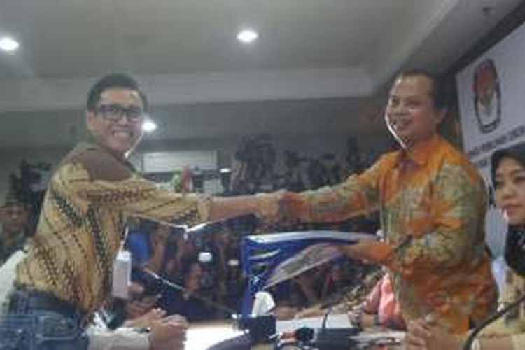 Ketua Tim Pemenangan Cagub dan Cawagub Agus Yudhoyono dan Sylviana Murni, Eko Patrio, saat pendaftaran di KPU DKI, Salemba, Jumat (23/9/2016). 