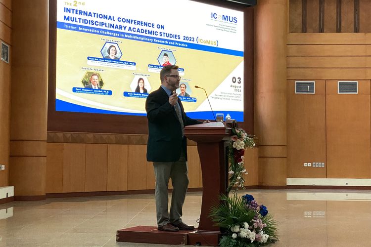 International Conference of Multidiciplinary Academic Studies (ICoMUS) yang digelar UT di UTCC, Tangerang Selatan (3/8/2023).