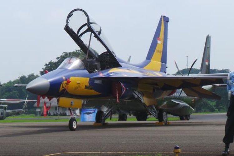 Pesawat tempur T 50i Golden Eagle yang didatangkan dari Korea Selatan untuk memperkuat Angkatan Udara Indonesia.