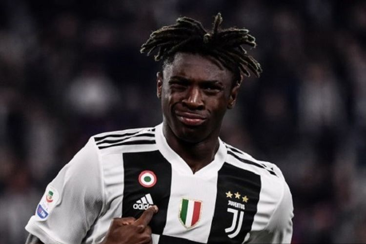 Moise Kean merayakan golnya pada pertandingan Juventus vs Empoli di Stadion Allianz dalam lanjutan Serie A Liga Italia, 30 Maret 2019. 