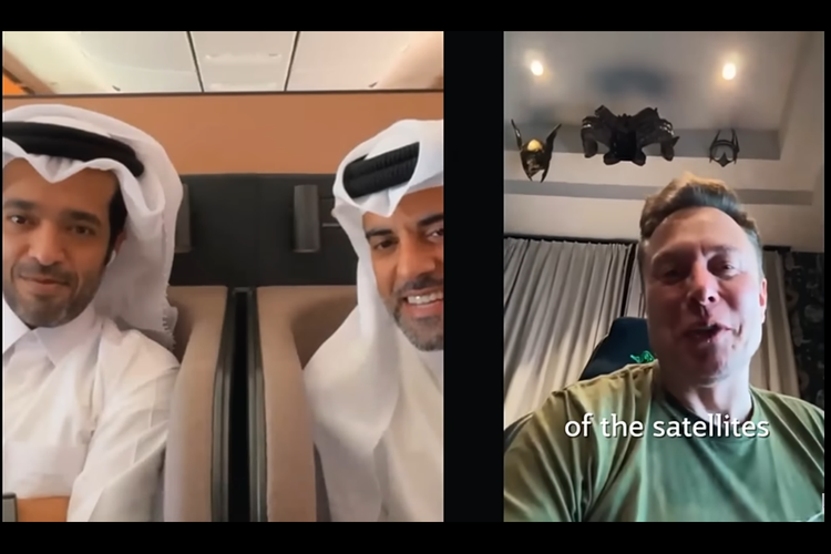 Screenshot panggilan video Elon Musk dengan eksekutif Qatar Airways menggunakan internet Starlink