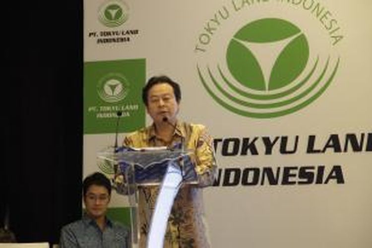 Presiden Direktur PT Tokyu Land Indonesia, Shinya Miwa, tengah memaparkan ekspansi bisnis perusahaannya pada tahun 2015, di Fairmont Jakarta, Rabu (11/3/2015).